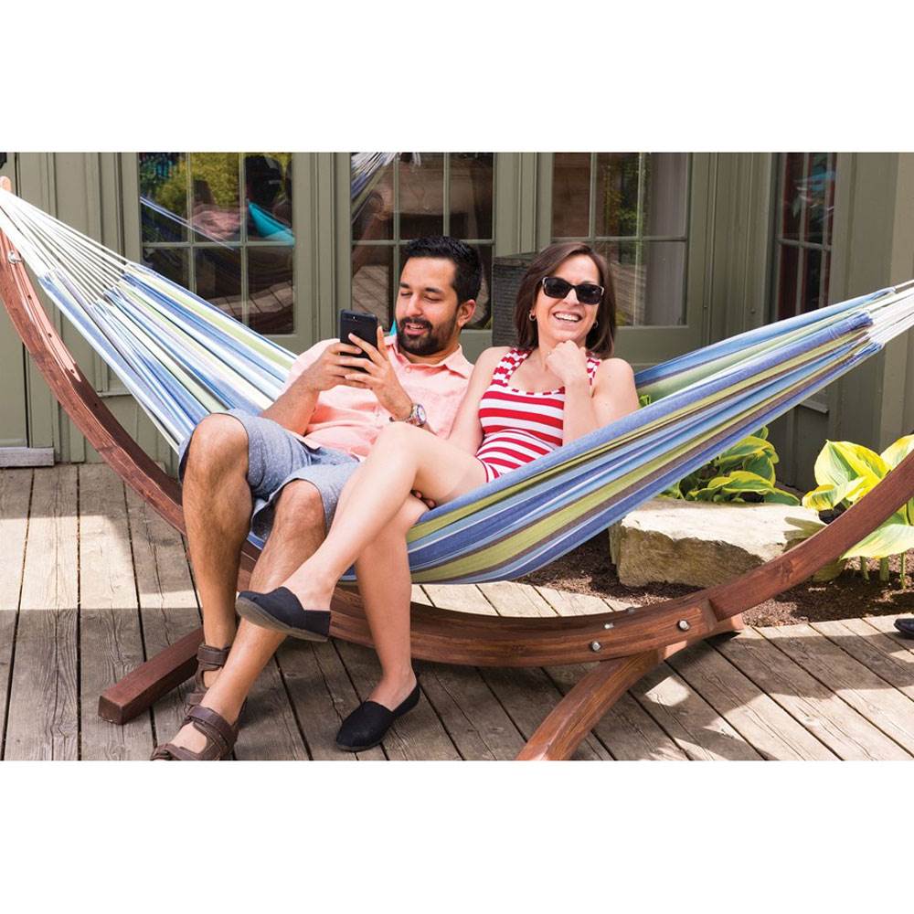 Vivere C8SPCT Double Cotton 2-Person Hammock with Solid Pine Stand, Tropical
