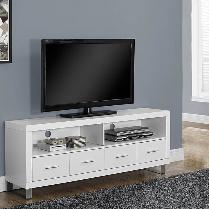 Monarch Contemporary Multimedia Entertainment Center TV Stand w/ Storage, White