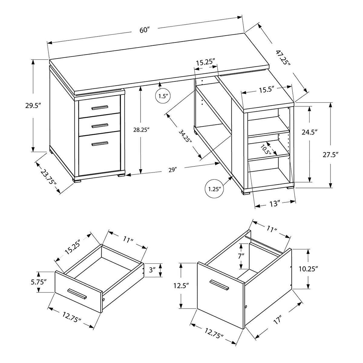 Monarch L Shaped Contemporary Office Computer Desk w/ Drawers, White (Damaged)