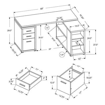 Monarch L Shaped Contemporary Office Computer Desk w/ Drawers, White (Damaged)