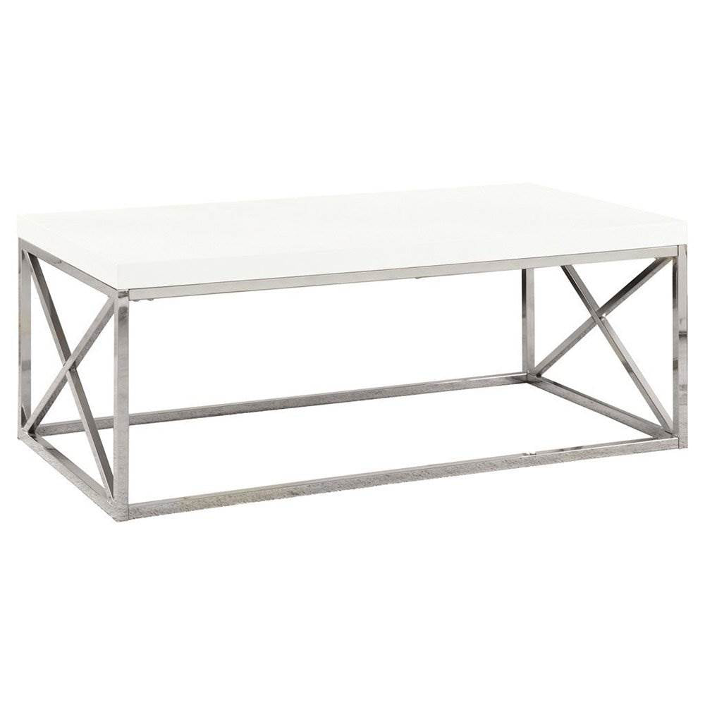 Monarch Glossy White Chrome Metal Design Living Room Coffee Table (Damaged)