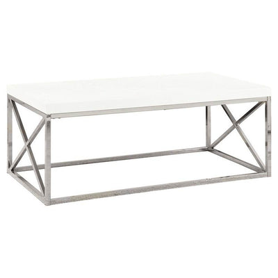 Monarch Glossy White Chrome Metal Design Living Room Coffee Table (Damaged)