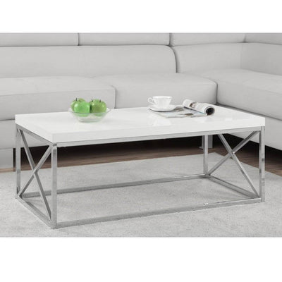 Monarch Glossy White Chrome Metal Design Living Room Coffee Table (Damaged)