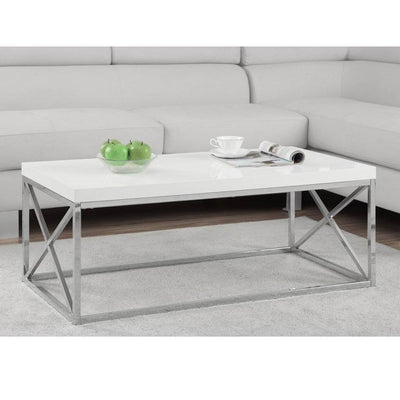 Monarch 44in Chrome Metal Contemporary Modern Coffee Table, Glossy White