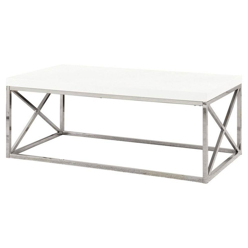Monarch 44in Chrome Metal Contemporary Modern Coffee Table, Glossy White