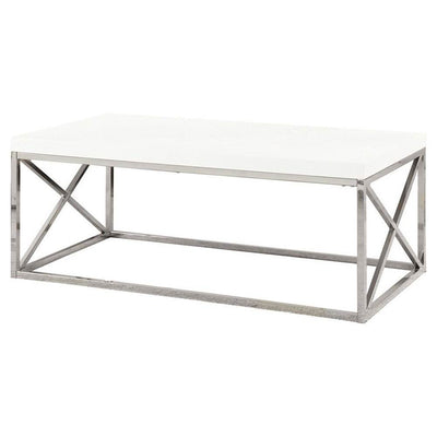 Monarch Glossy White Chrome Metal Design Living Room Coffee Table (Damaged)