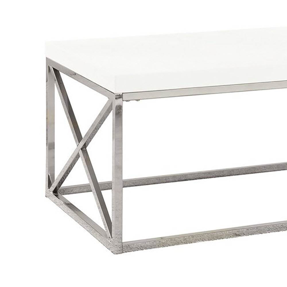 Monarch Glossy White Chrome Metal Design Living Room Coffee Table (Damaged)