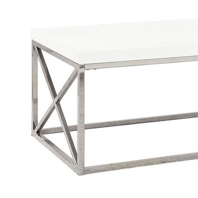Monarch Glossy White Chrome Metal Design Living Room Coffee Table (Damaged)