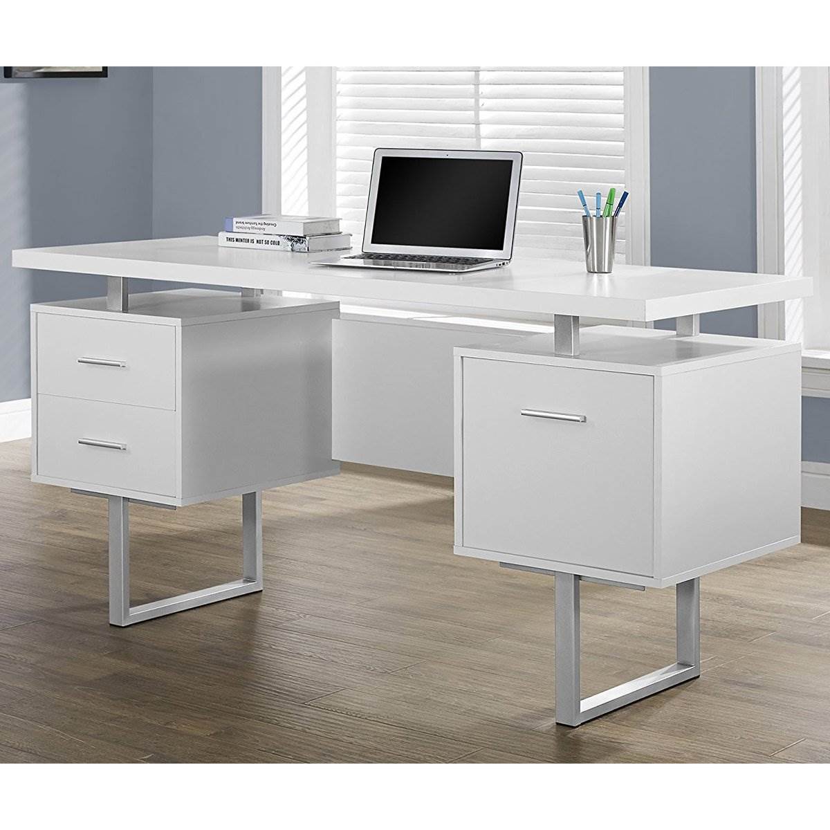 Monarch Specialties 60-Inch Modern Home Office Computer Desk with Drawers, White