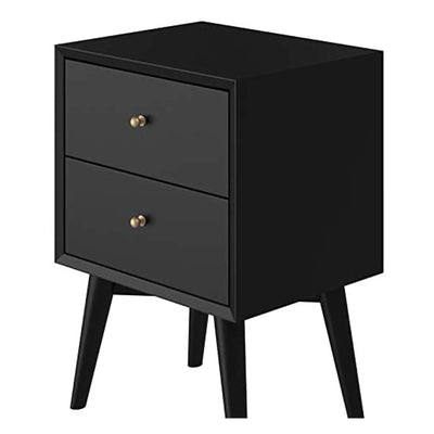 Alpine Furniture Mid Century Modern 2 Drawer Wood Nightstand, Black (Open Box)