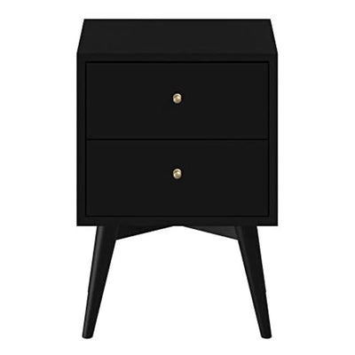 Alpine Furniture Mid Century Modern 2 Drawer Wood Nightstand, Black (Open Box)