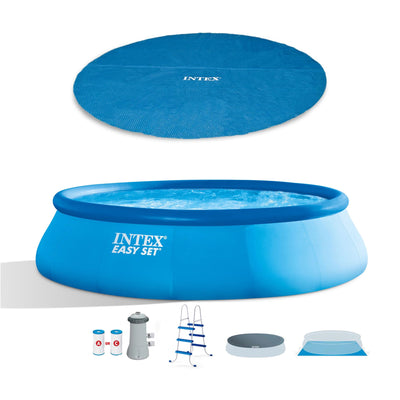 Intex 15' x 42" Inflatable Swimming Pool w/ pool set and Intex 15-Ft  Pool Cover