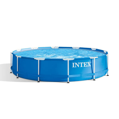 Intex 12 Foot x 30 In. Easy Set and Metal Frame Pool w/ Solar Cover Tarp, Blue - VMInnovations