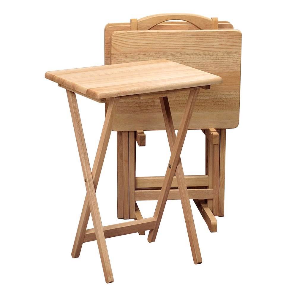 Winsome Alex 25 Inch Portable Folding Wood Snack Tray Table Set of 5, Natural