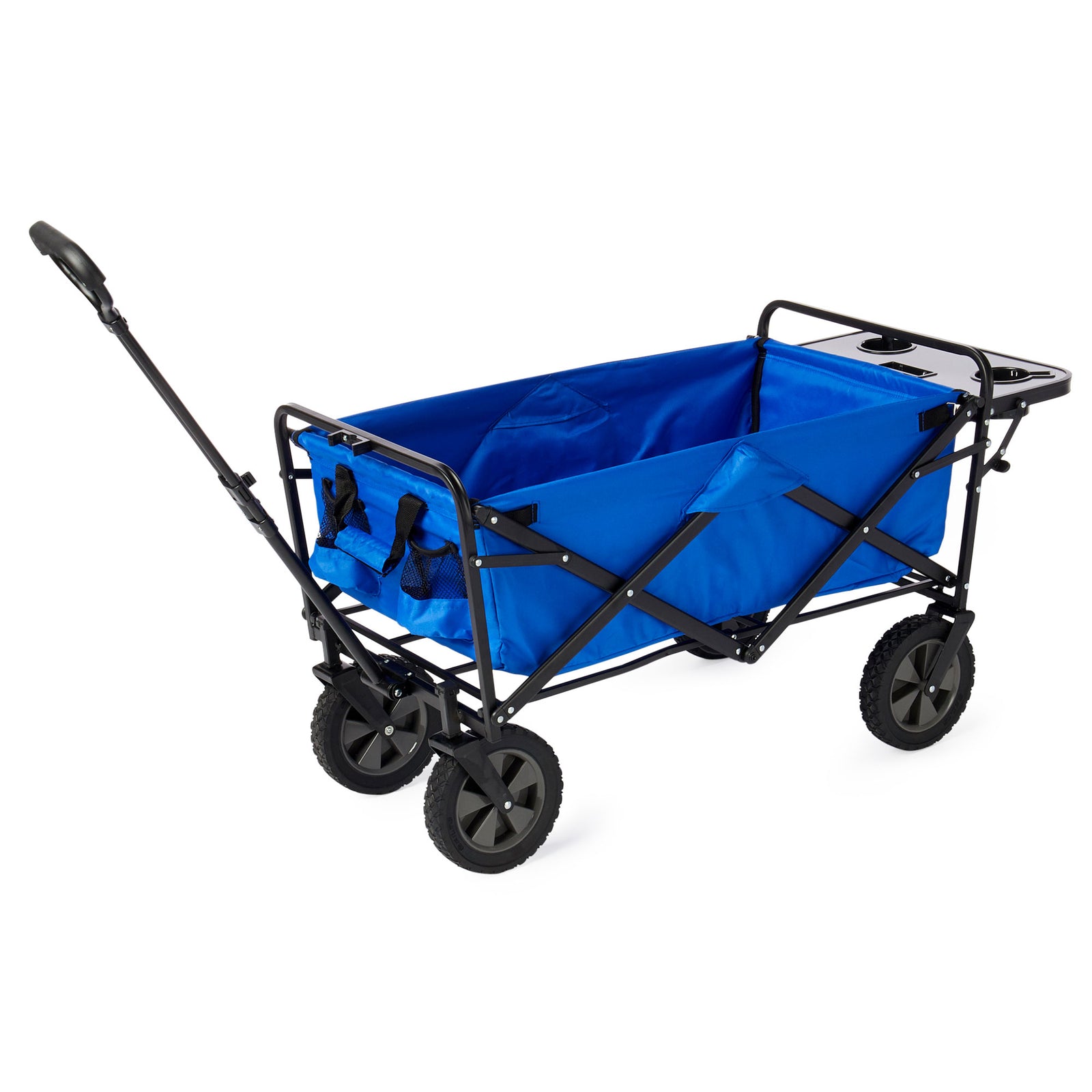 Mac Sports Collapsible Folding Outdoor Garden Utility Wagon Cart w/ Table, Blue - VMInnovations