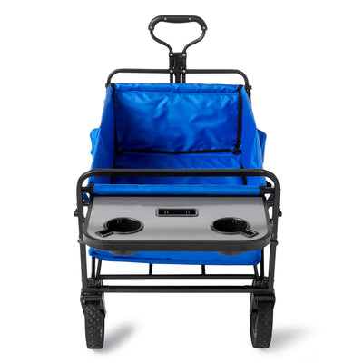 Mac Sports Collapsible Folding Outdoor Garden Utility Wagon Cart w/ Table, Blue - VMInnovations
