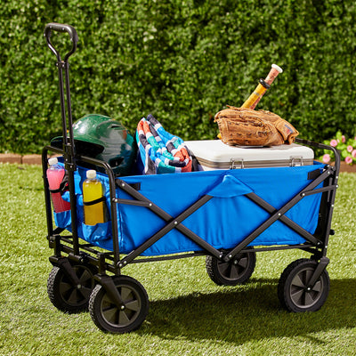 Mac Sports Collapsible Folding Outdoor Garden Utility Wagon Cart w/ Table, Blue - VMInnovations
