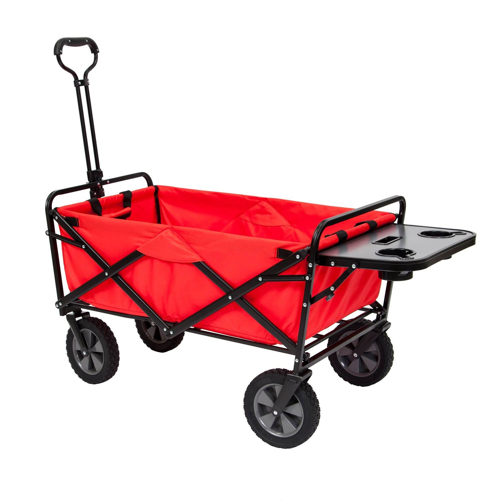 Mac Sports Collapsible Folding Outdoor Garden Utility Wagon Cart w/ Table, Red - VMInnovations