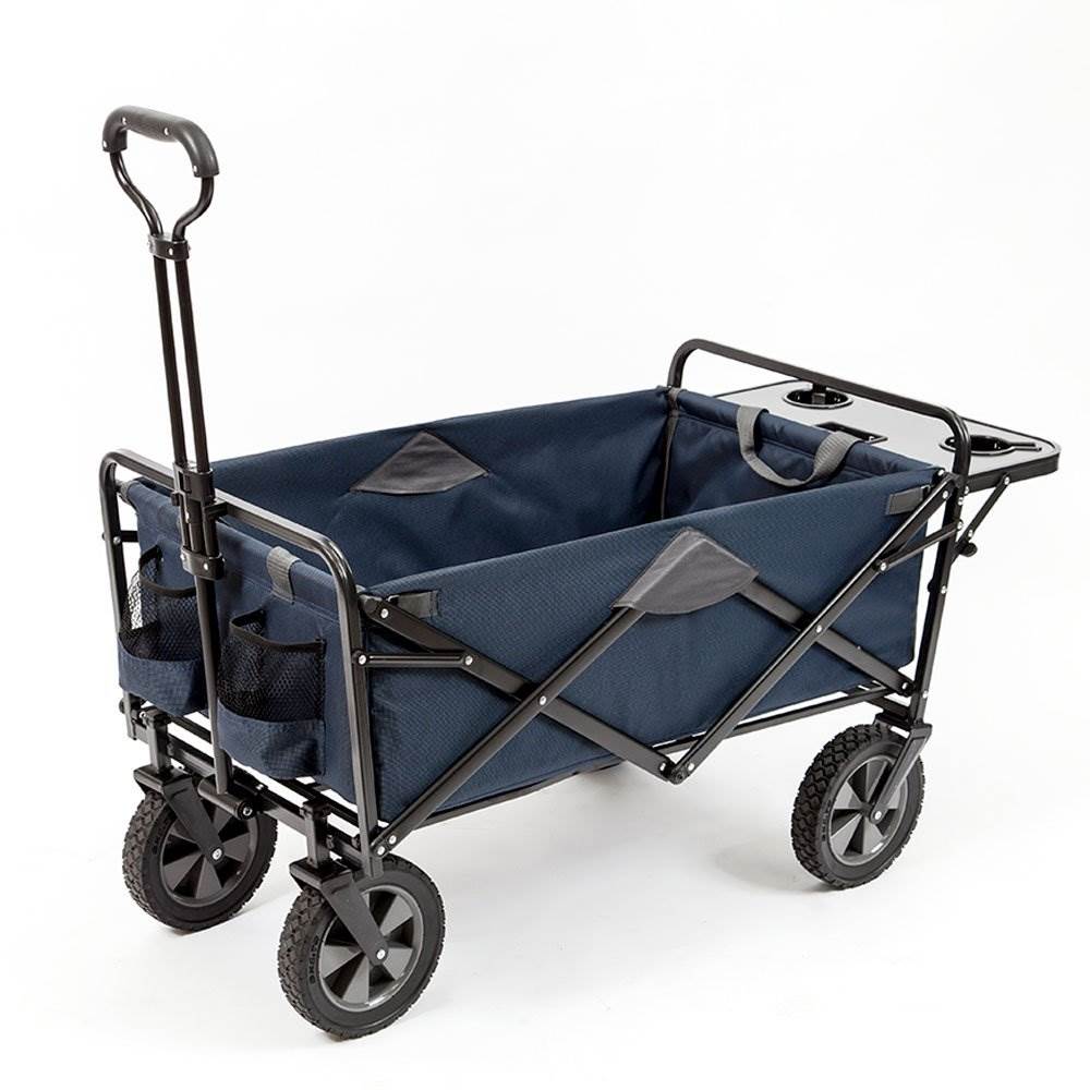 Mac Sports Collapsible Folding Outdoor Utility Wagon Cart w/ Table, Navy (Used) - VMInnovations