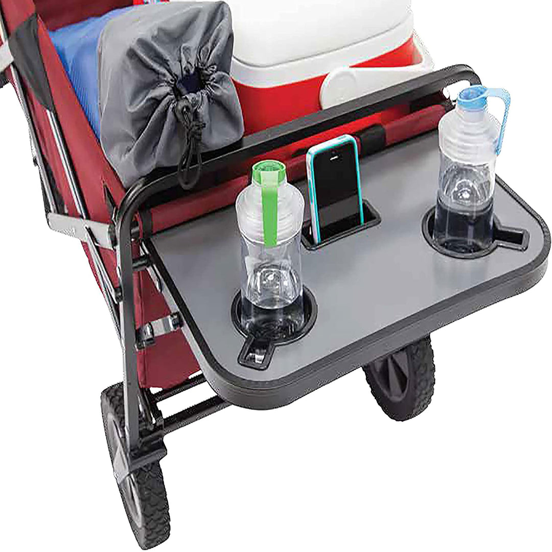 Mac Sports Collapsible Folding Outdoor Garden Utility Wagon w/ Table, Maroon