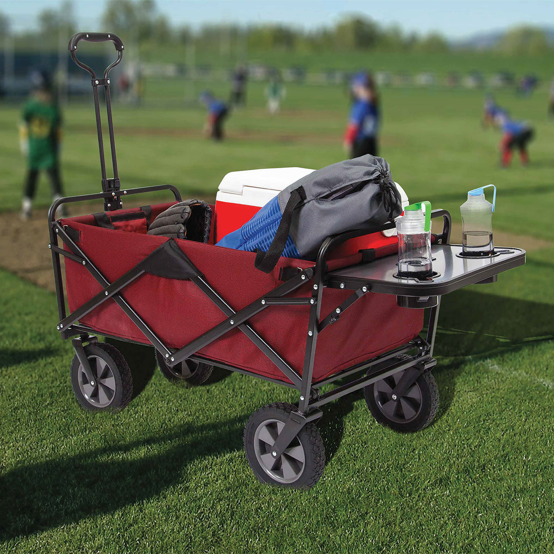 Mac Sports Collapsible Folding Outdoor Garden Utility Wagon w/ Table, Maroon