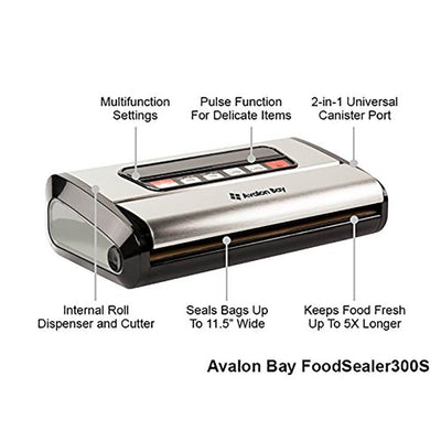 Avalon Bay FoodSealer300S 165W Kitchen Vacuum Sealer for Food Storage (Open Box)