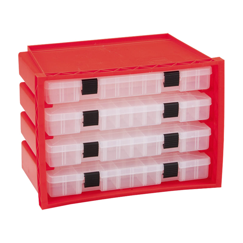 Plano Portable Rack System Organizer Case w/ 4 Utility Storage Box Drawers, Red