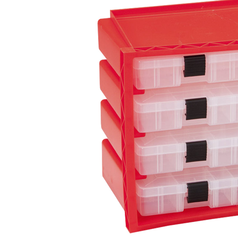 Plano Portable Rack System Organizer Case w/ 4 Utility Storage Box Drawers, Red