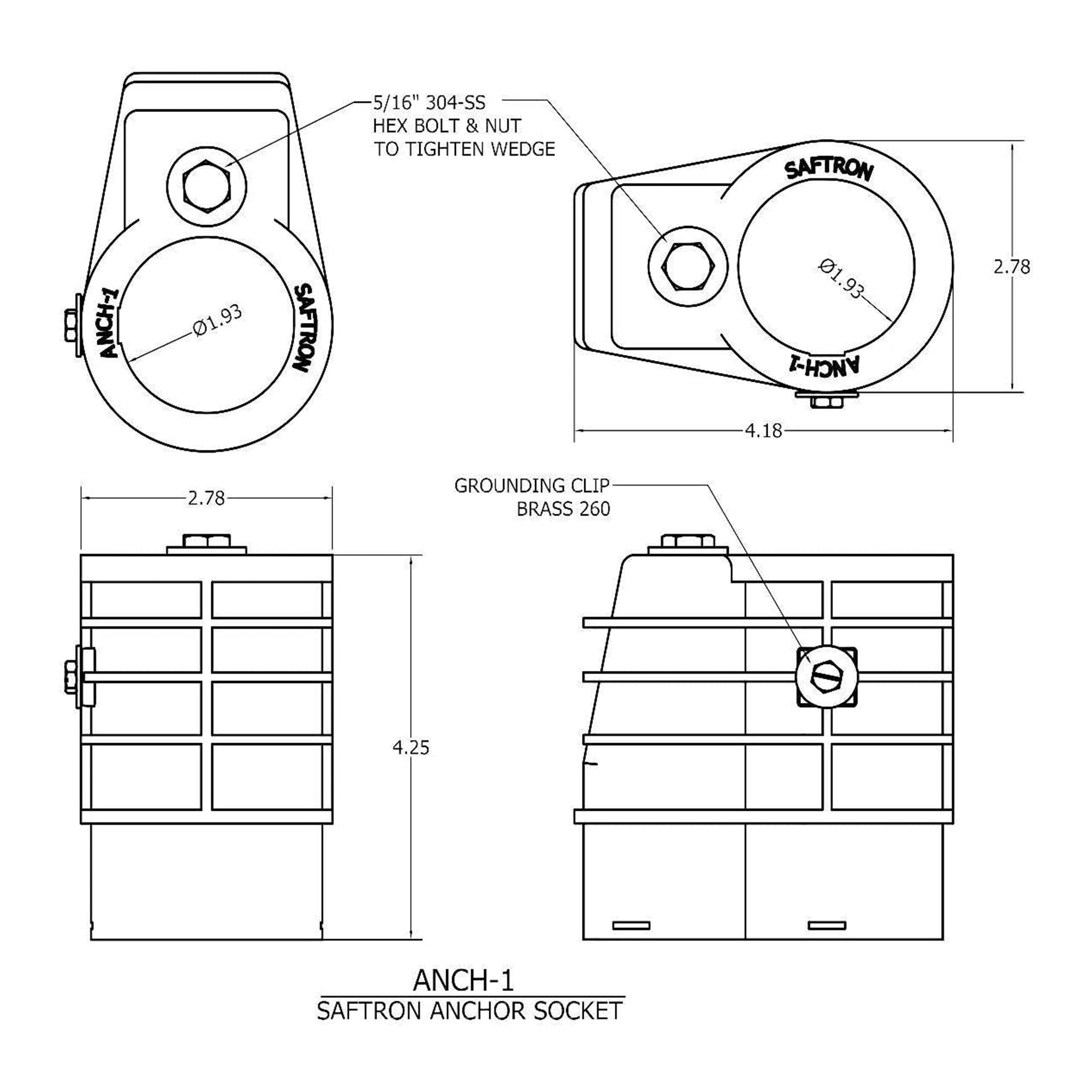 Saftron Chemical Resistant High Impact Polymer Pool Anchor Sockets (4 Pack)