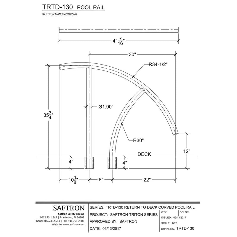 Saftron High Impact Marine Grade Aluminum Triton Grab Rail, White (Open Box)