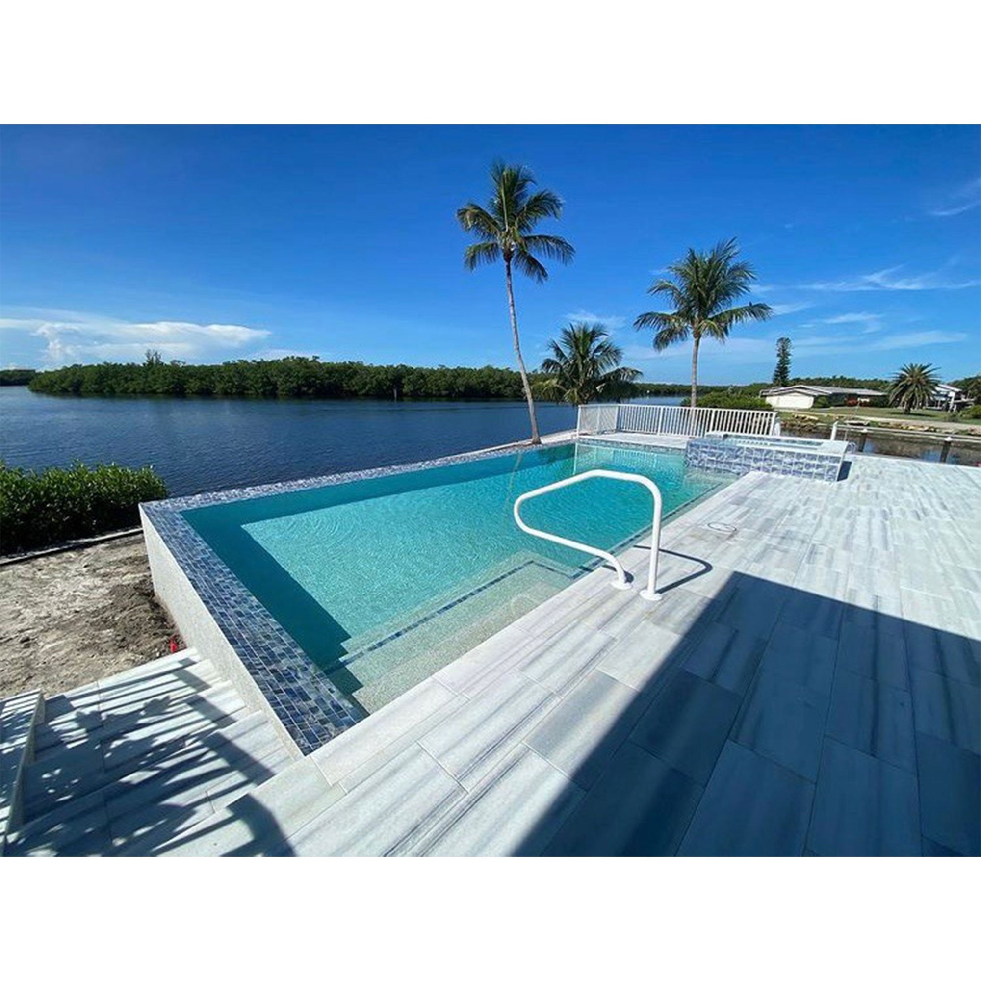 Saftron 48"x32" 4 Bend InGround Pool Return to Deck Rail, White (Open Box) - VMInnovations