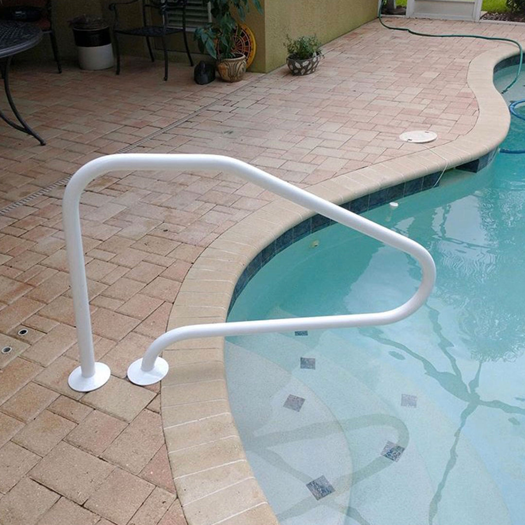 Saftron 48"x32" 4 Bend Figure 4 Metal InGround Pool Return to Deck Rail, White