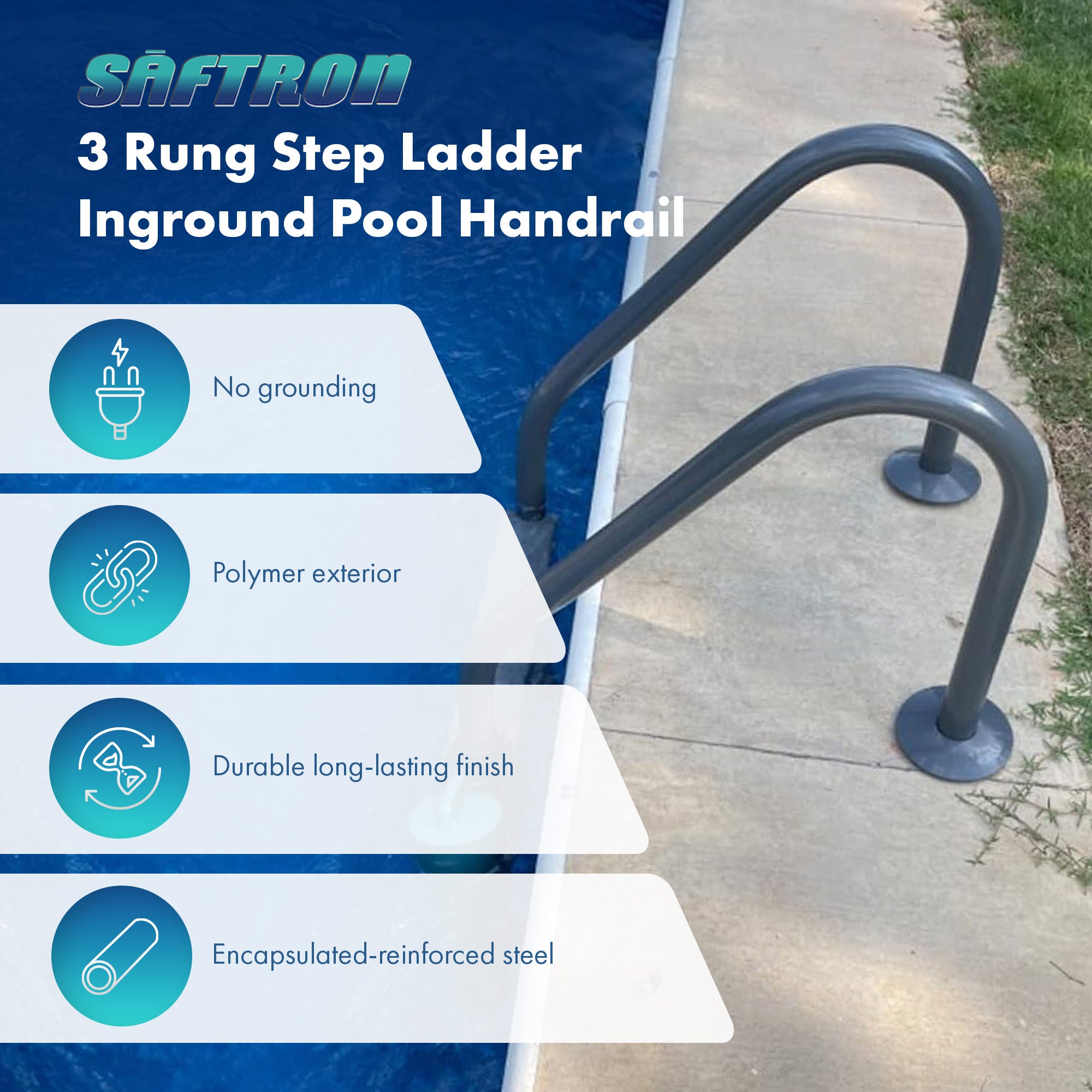 Saftron 3 Step Polymer Finish Inground Pool Ladder, Graphite Gray (For Parts)