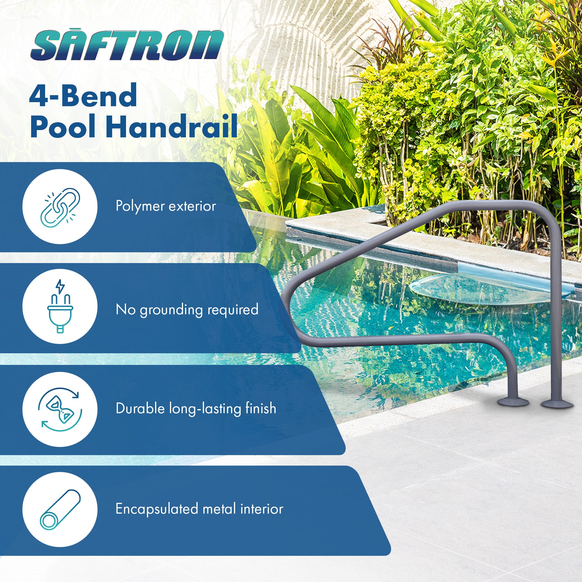 Saftron InGround Pool Return Rail & 3 Rung Step Ladder Handrail, Graphite Gray