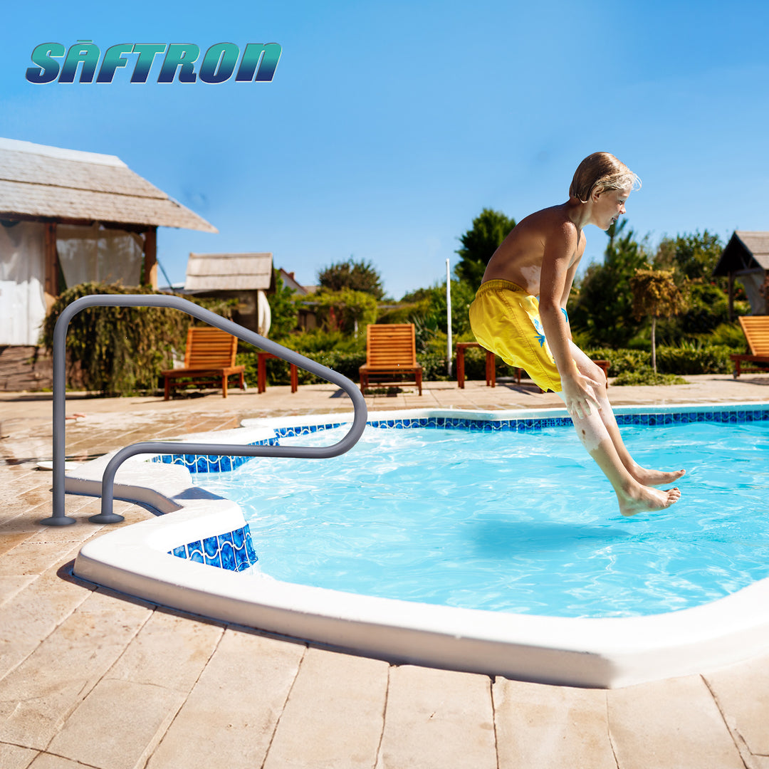 Saftron 48"x32" 4 Bend Figure 4 InGround Pool Return to Deck Rail, Graphite Gray