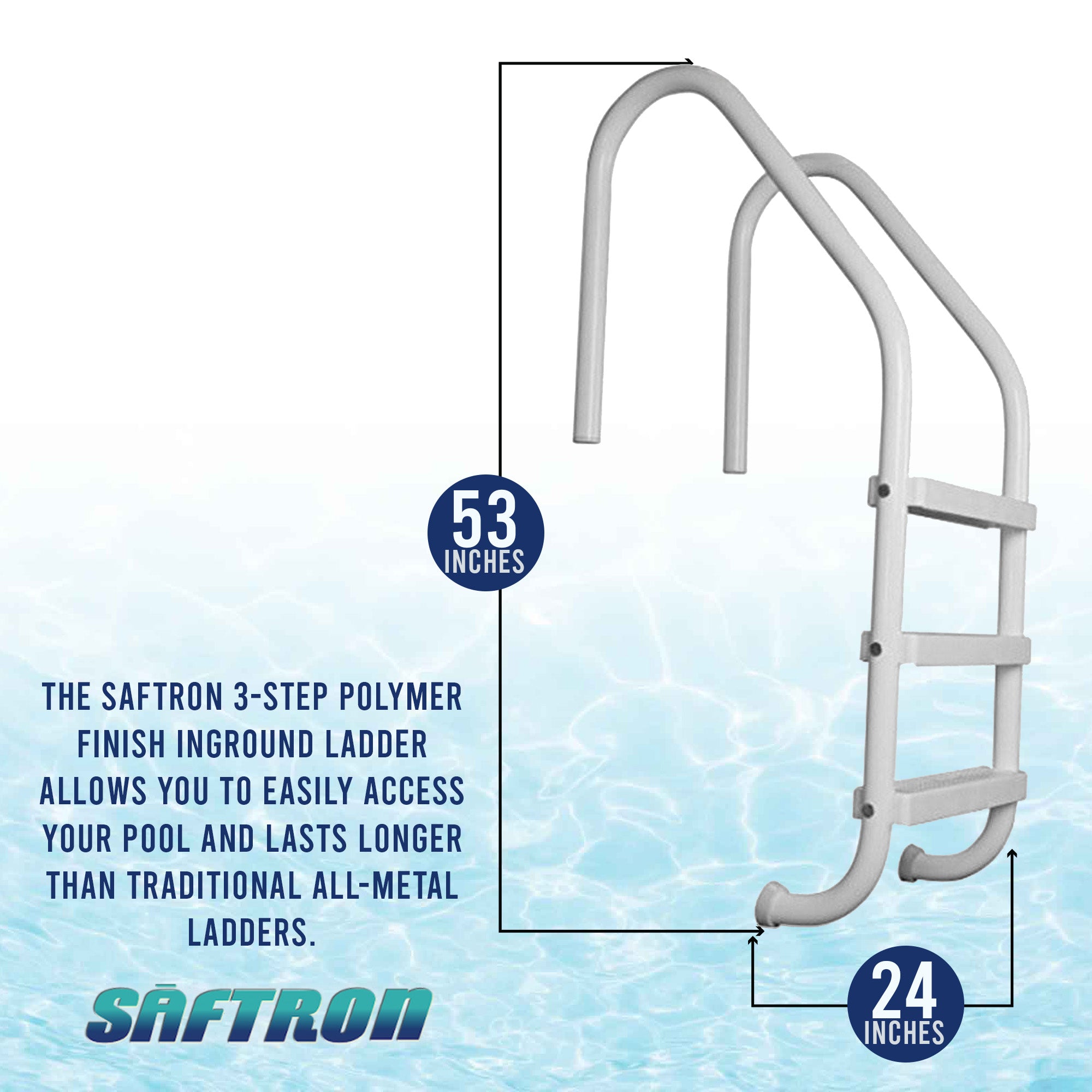 P-324-L3-W 3 Step High Impact Finish Inground Pool Ladder, (Open Box) - VMInnovations