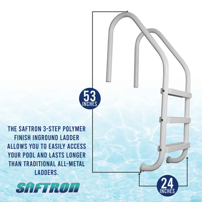 Saftron 3 Rung Step Ladder Inground Pool Handrail with Polymer Finish, White