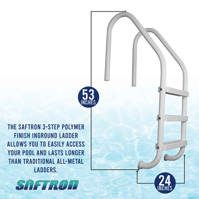 Saftron 3 Step High Impact Polymer Finish Inground Pool Ladder, White(For Parts) - VMInnovations