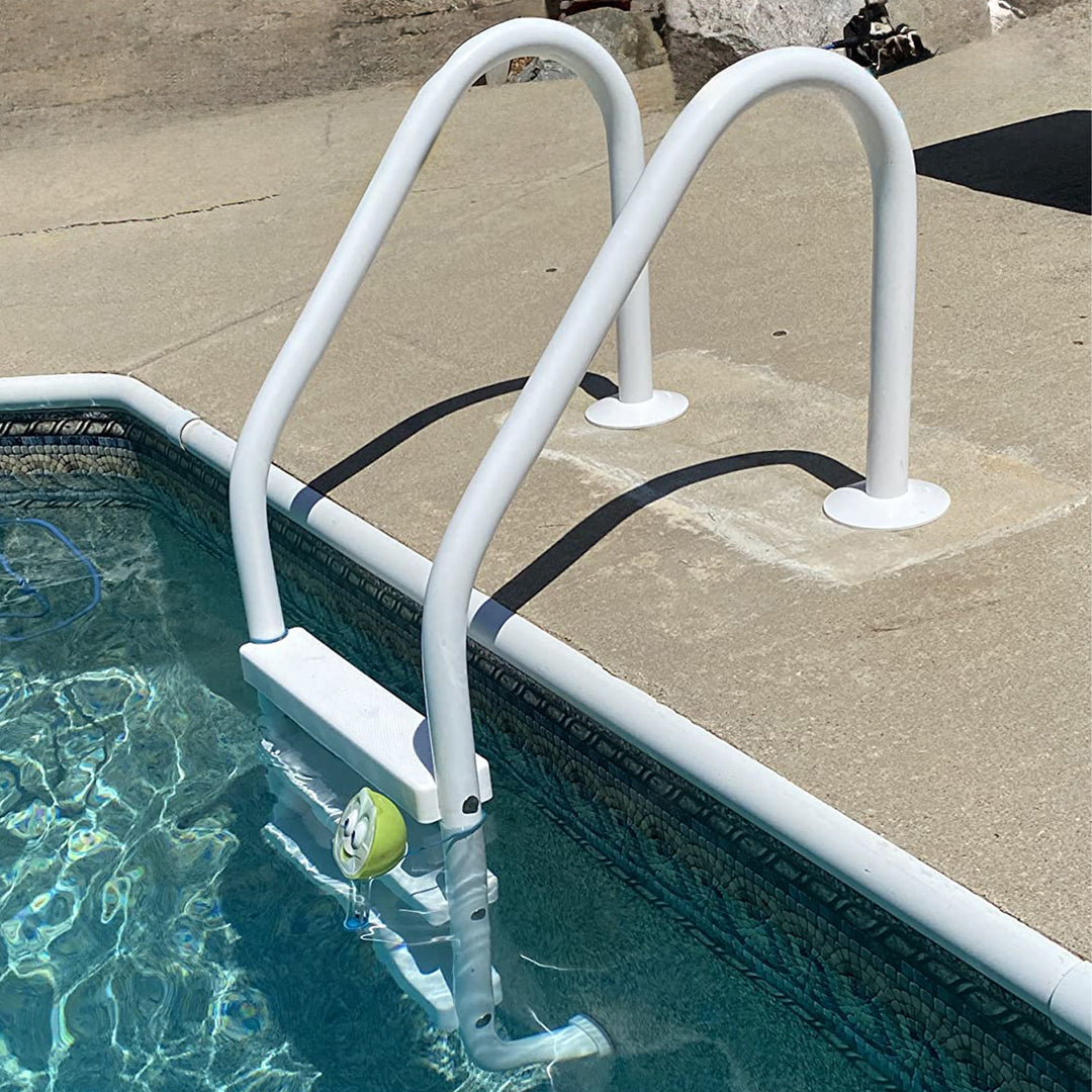 Saftron 3 Rung Step Ladder Inground Pool Handrail with Polymer Finish, White - VMInnovations