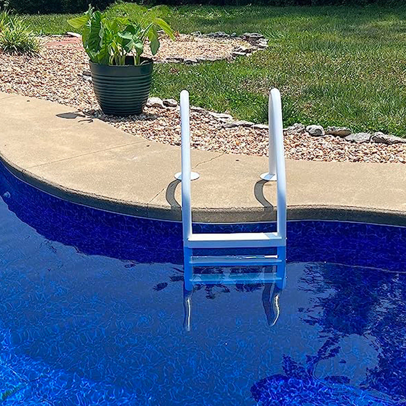Saftron 3 Rung Step Ladder Inground Pool Handrail with Polymer Finish, White