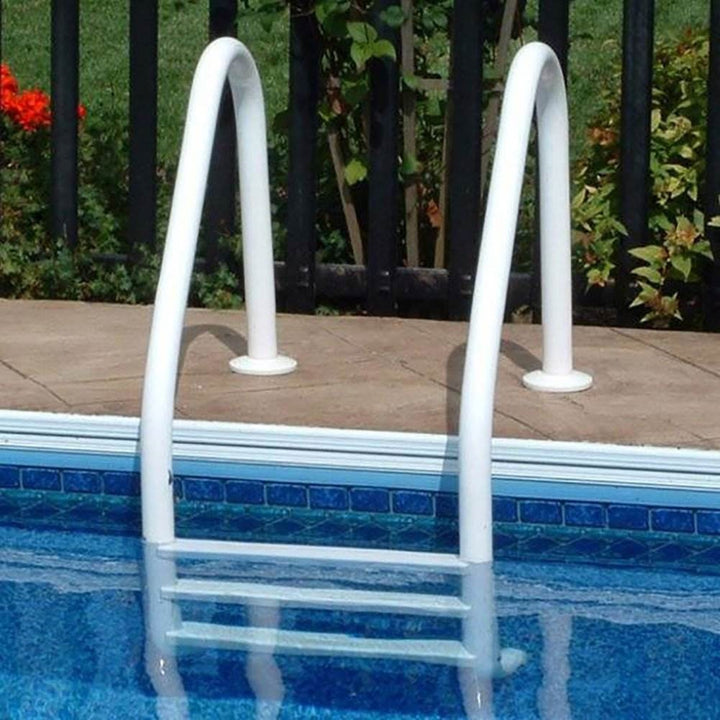 Saftron 3 Step Inground Pool Ladder & Ladder & Rail Anchor Socket Cover, 2 Pack - VMInnovations