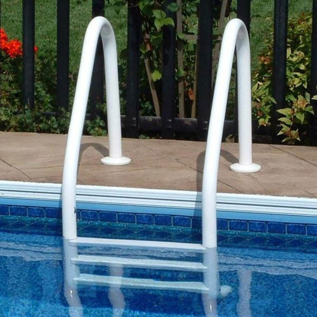 Saftron 3 Step Inground Pool Ladder & Ladder & Rail Anchor Socket Cover, 2 Pack