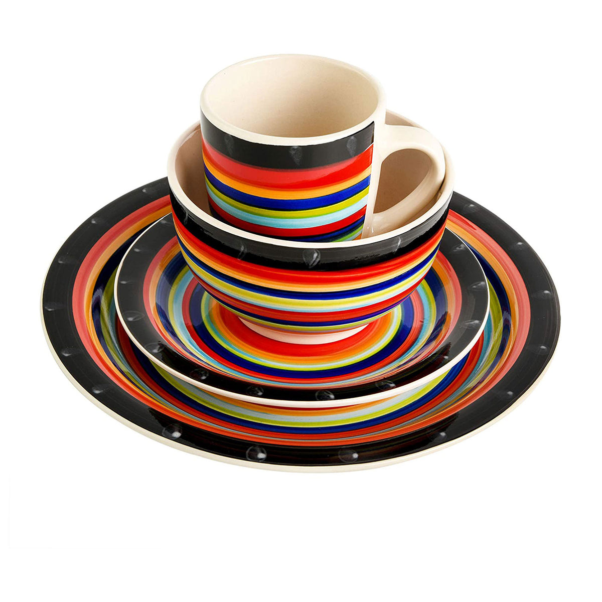 Gibson Casa Stella 16 Piece Dinnerware Plates, Bowls, & Mugs Set, Multicolor