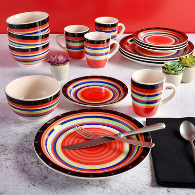 Gibson Casa Stella 16 Piece Dinnerware Plates, Bowls, & Mugs Set, Multicolor