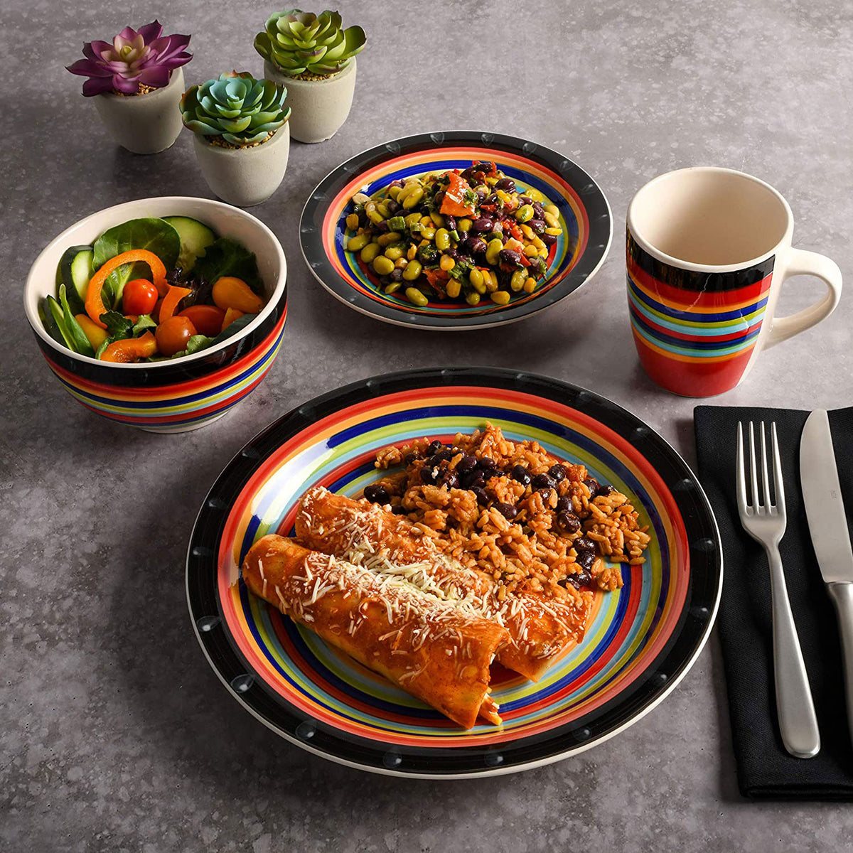Gibson Casa Stella 16 Pc Dinnerware Plates, Bowls, & Mugs Set, Multicolor (2 Pk)