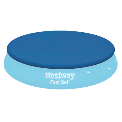 Bestway Flowclear Fast Set 12 Ft Round PVC Pool Cover with Ropes, Blue (2 Pack)