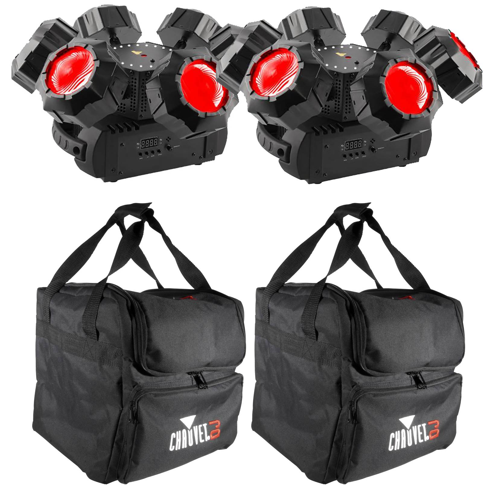 Chauvet DJ Helicopter Q6 Rotating Stage Lighting Effect, 2 Pack + 2 Carry Cases