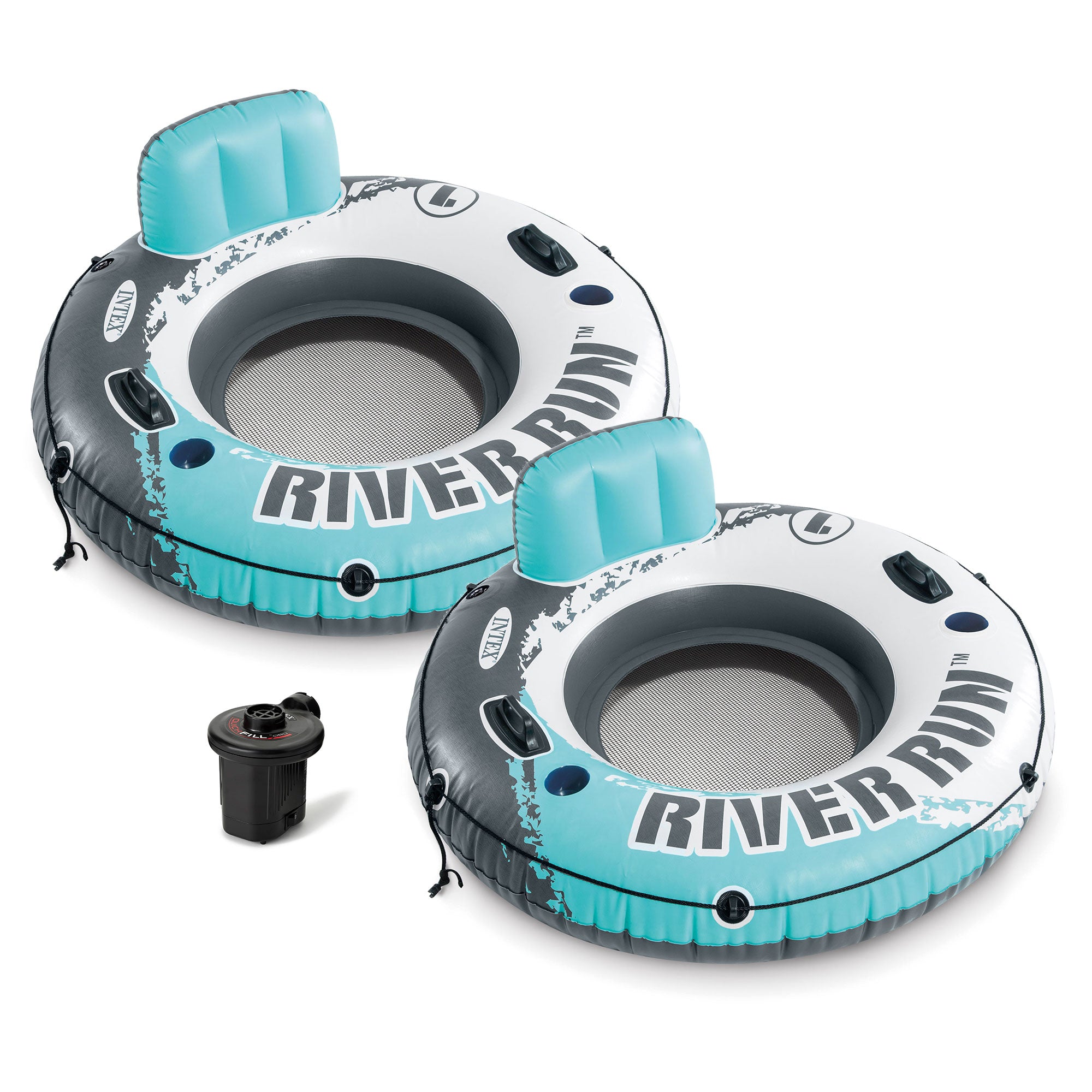 Intex River Run 1 53" Inflatable Floating Tube, Red (2 Pack) + Electric Air Pump