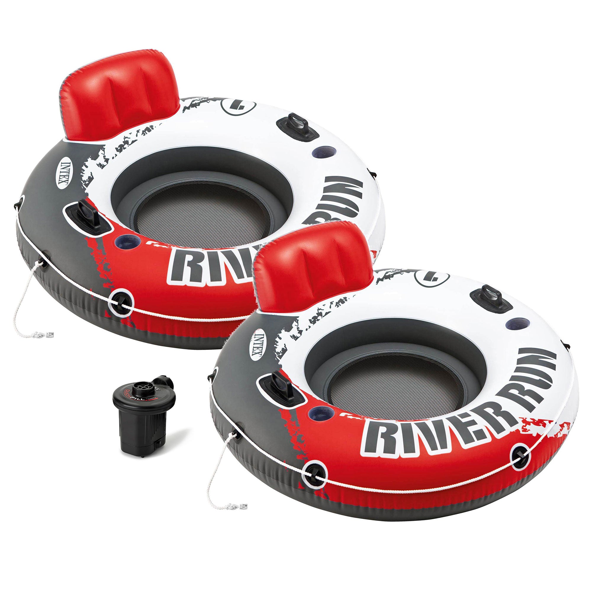 Intex River Run 1 53" Inflatable Floating Tube, Red (2 Pack) + Electric Air Pump