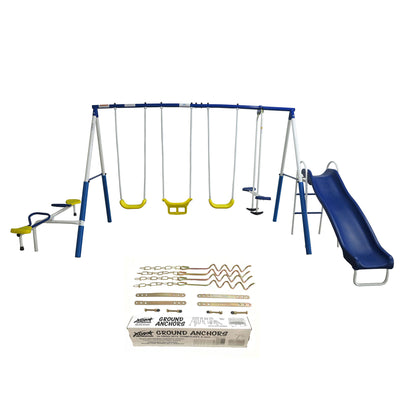XDP Recreation Playground Galore Outdoor Backyard Kids Swing Set and Anchor Kit